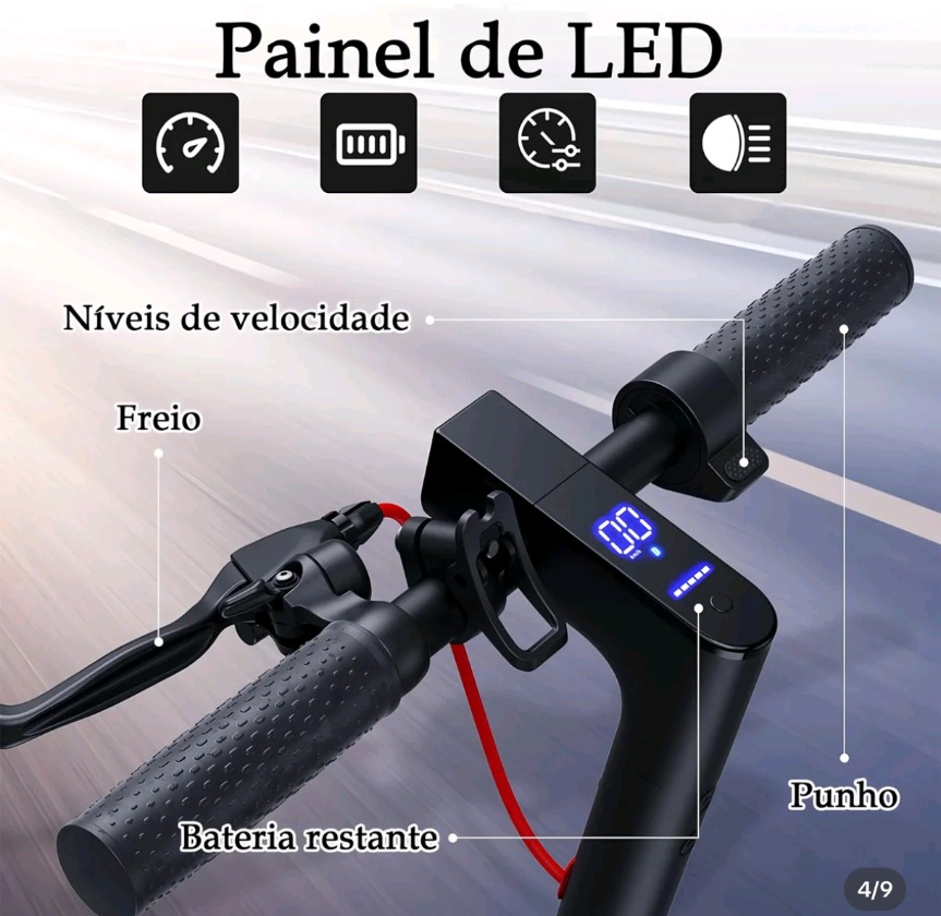 Painel de LED no guidão do patinete elétrico